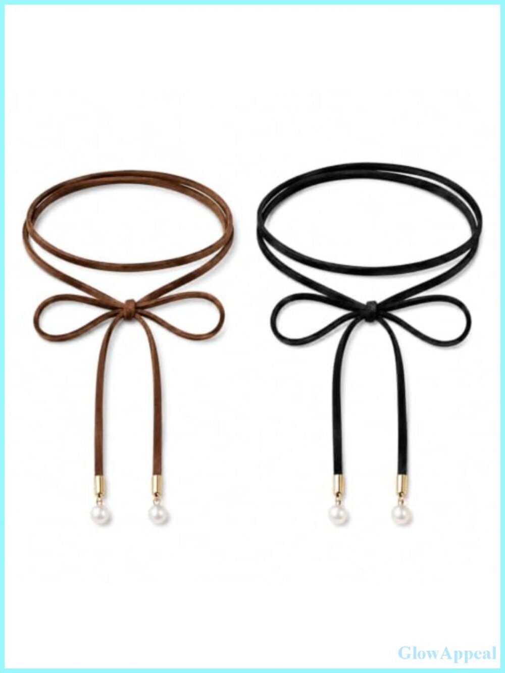 2pc Velvet Wrap Choker Necklace Set Gold Tone Aglets Tie Bow Lariat